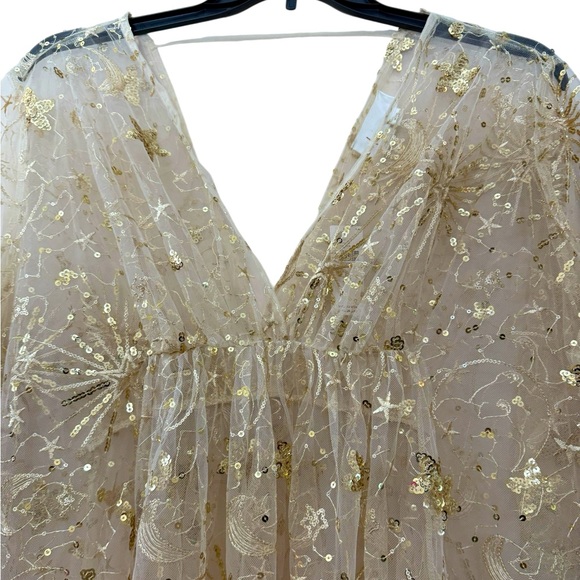NWT By Anthropologie gold sequin sheer celestial kaftan dress or coverup OSFM - Picture 11 of 16